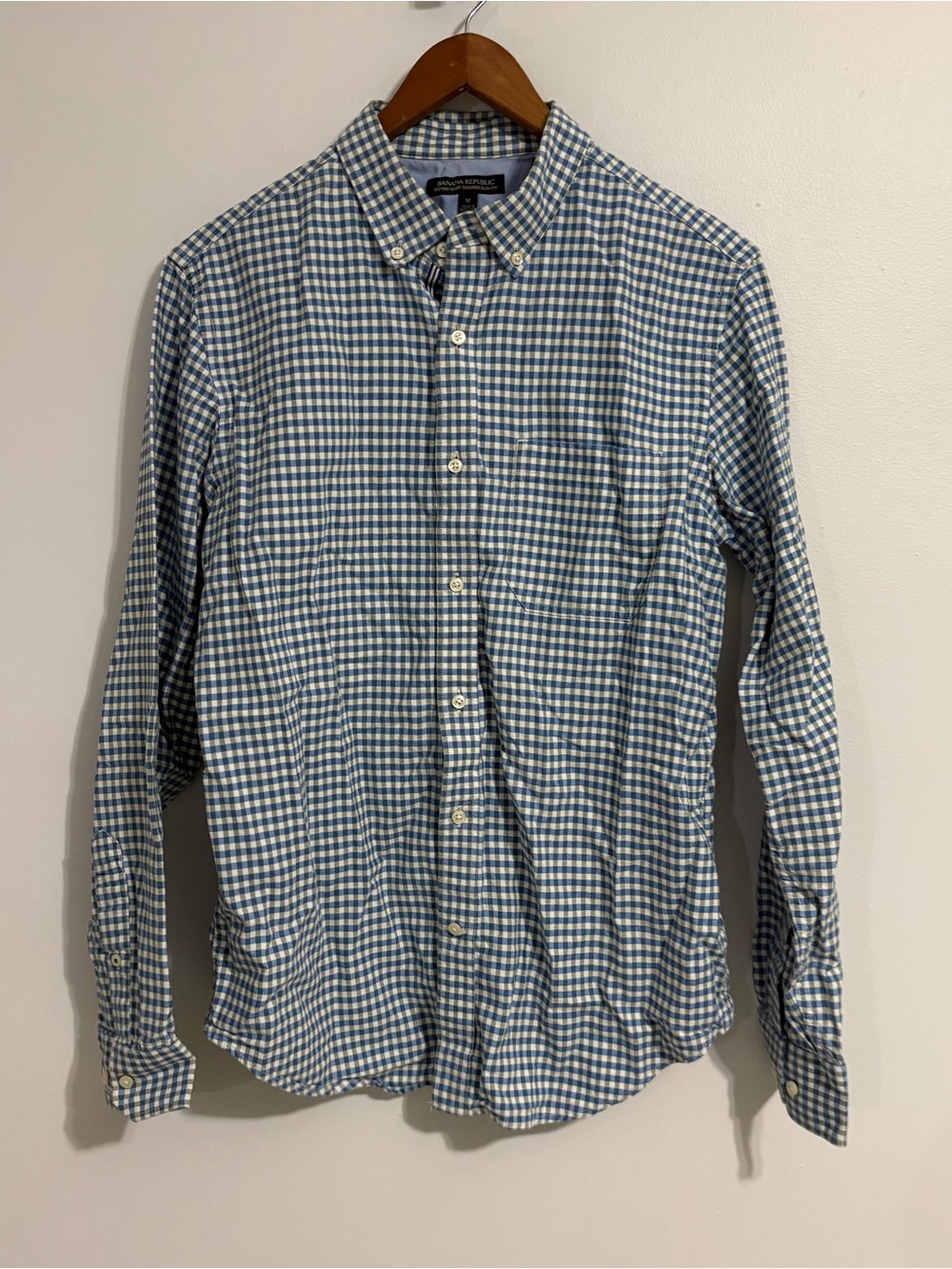 Banana Republic Men's Medium Oxford Slim Fit Gingham Button Down Dress Shirt
